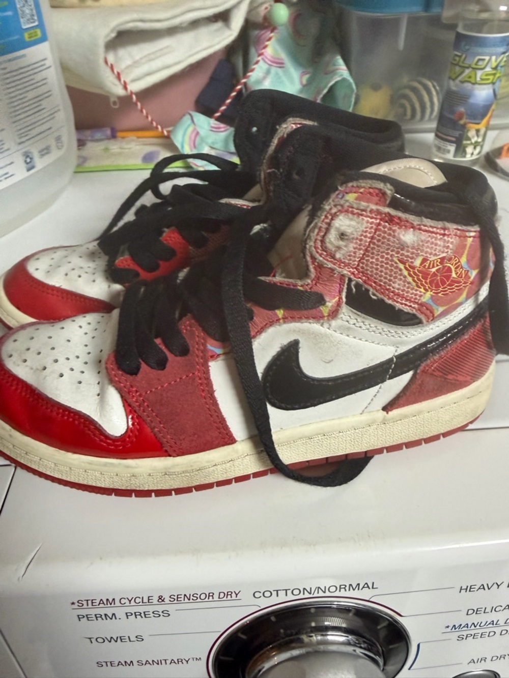 Miles Morales Nike Jordan Kids High-Top Sneakers in Red, White & Black